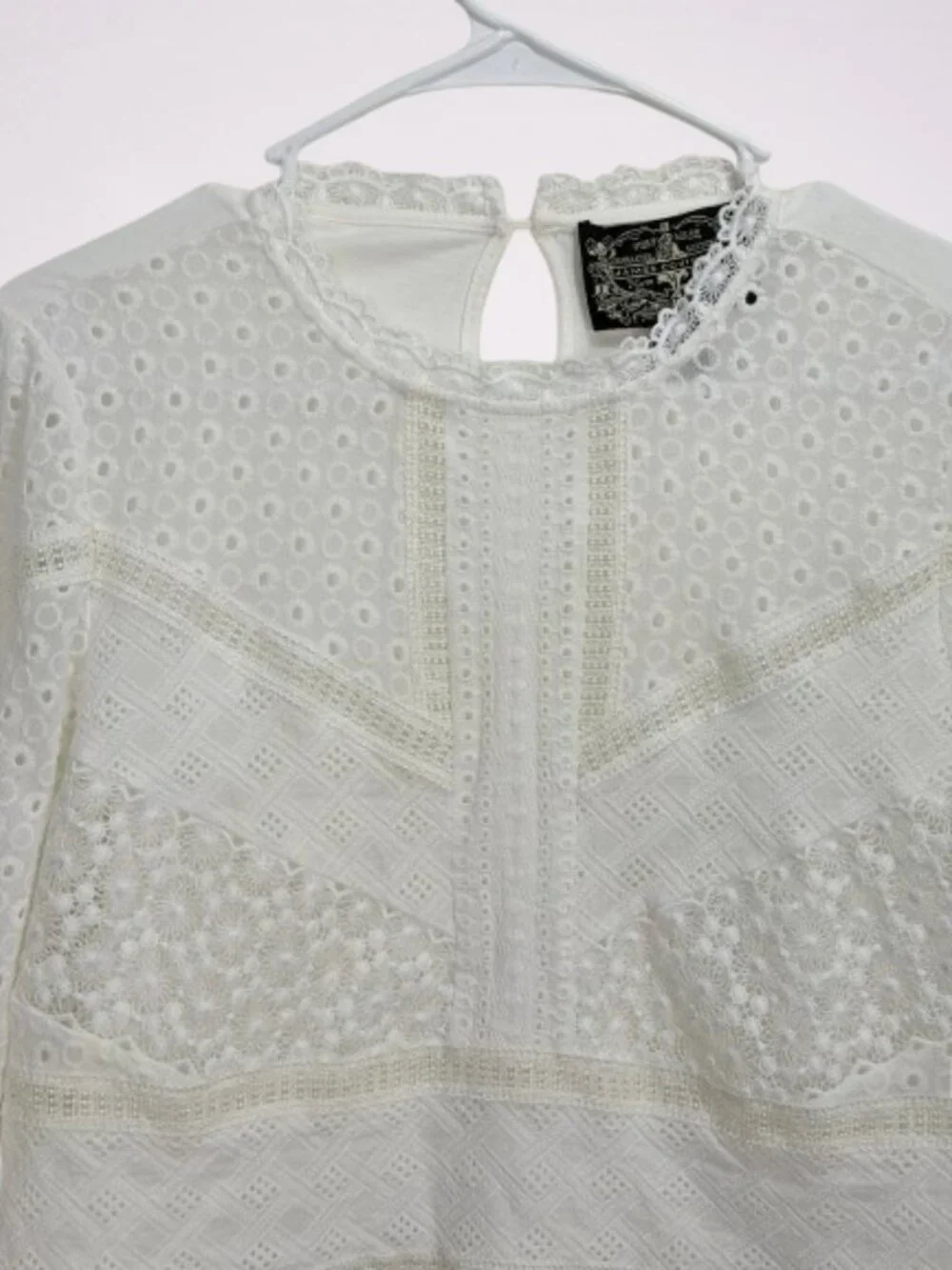 Anthropologie James Coviello Eyelet Top Size S White